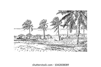 Havana is Cuba’s capital city. Hand drawn sketch illustration in vector.