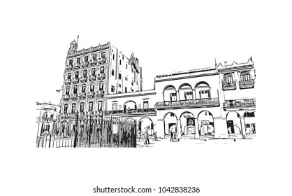 Havana is Cuba’s capital city. Hand drawn sketch illustration in vector.