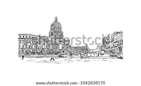 Havana Capital City Hand Drawn Sketch Stock Vector (Royalty Free ...