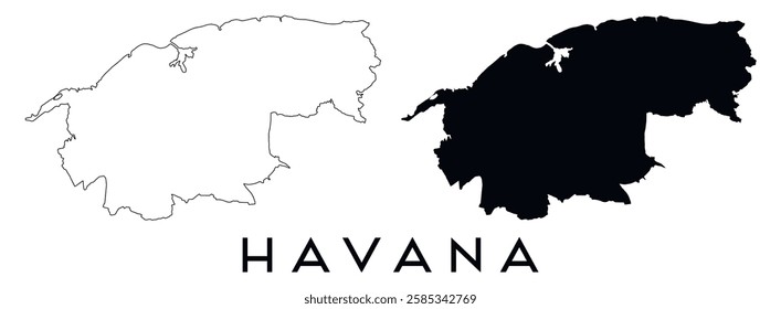 Havana city map outline and black silhouette vector