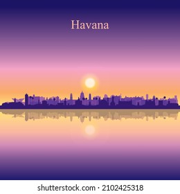 Havana city silhouette on sunset background vector illustration