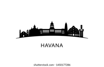 Havana city skyline. Black cityscape isolated on white background. Vector banner.