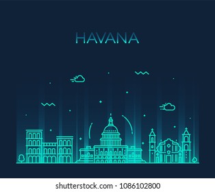 Havana City Skyline, Cuba. Trendy Vector Illustration, Linear Style