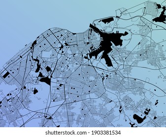 Havana, Ciudad de la Habana, Cuba (CUB) - Urban vector city map with parks, rail and roads, highways, minimalist town plan design poster, city center, downtown, transit network, gradient blueprint