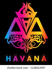 Havana. Colorful and Unique Hand drawn typography design with batik elements for print on t-shirt, poster, banner, card, etc.