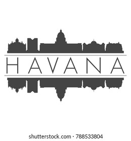 Havana Cuba America Skyline Vector Art Mirror Silhouette Emblematic Buildings