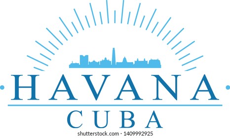 Havana Cuba. Banner Design. City Skyline. Silhouette Vector. Famous Monuments.