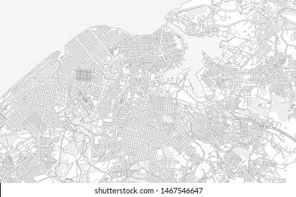 Havana, Havana, Cuba, bright outlined vector map with bigger and minor roads and streets created for infographic backgrounds.