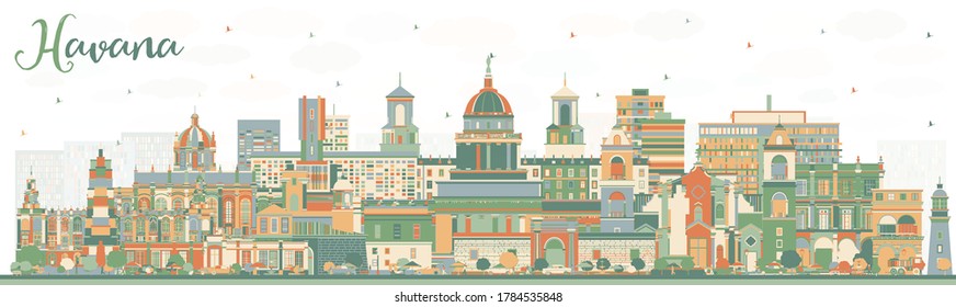 Havana Cuba City Skyline with Color Buildings. Vector Illustration. Business Travel and Tourism Concept with Historic and Modern Architecture. Havana Cityscape with Landmarks.