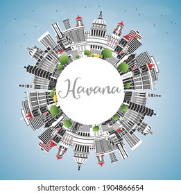 Havana Cuba City Skyline with Color Buildings, Blue Sky and Copy Space. Vector Illustration. Tourism Concept with Historic and Modern Architecture. Havana Cityscape with Landmarks.