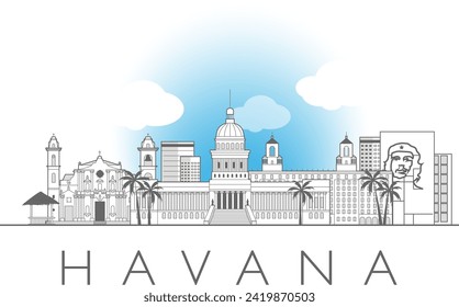 Havana, Cuba cityscape line art style vector illustration