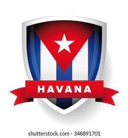 Havana and Cuba flag vector shield