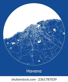 La Habana Cuba Mapa de la ciudad de Norteamérica Impresión azul Circular ilustración vectorial