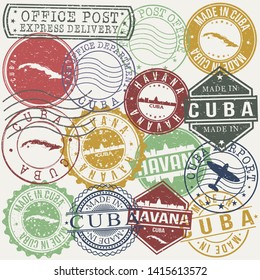 Havana Cuba Set of Stamps. Travel Stamp. Made In Product. Design Seals Old Style Insignia.