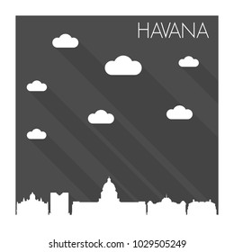 Havana Cuba Skyline City Flat Silhouette Design Background