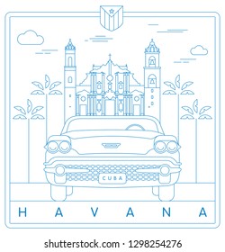 Havana, Cuba Vector Illustration And Typography Design