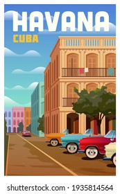 Havana, Cuba. Vector Travel Poster.