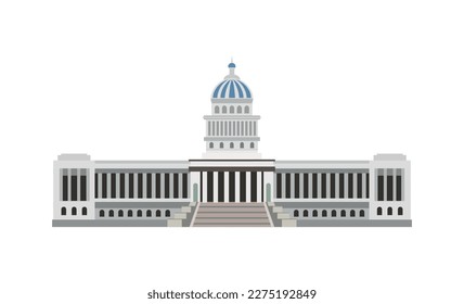 Havana national capitol building front view in flat style vector illustration