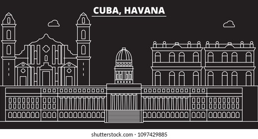 Havana silhouette skyline. Cuba - Havana vector city, cuban linear architecture, buildings. Havana line travel illustration, landmarks. Cuba flat icon, cuban outline design banner