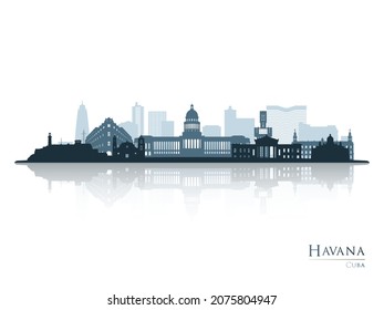 Havana skyline silhouette with reflection. Landscape Havana, Cuba. Vector illustration.