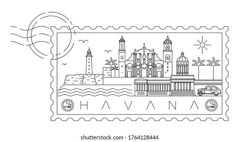 Havana stamp minimal linear vector illustration and typography design, Cuba