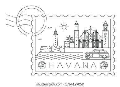 Havana stamp minimal linear vector illustration and typography design, Cuba