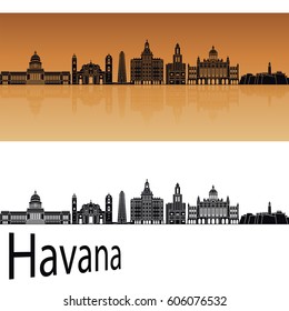 Havana V2 skyline in orange background in editable vector file