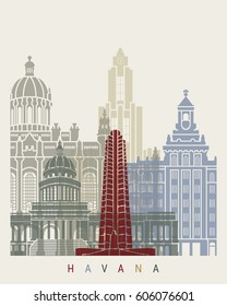 Havana V2 skyline poster in editable vector file