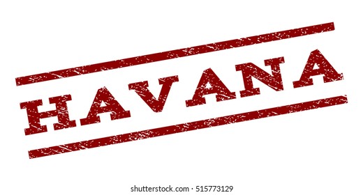 Havana watermark stamp. Text caption between parallel lines with grunge design style. Rubber seal stamp with dust texture. Vector dark red color ink imprint on a white background.
