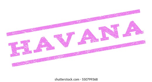 Havana watermark stamp. Text caption between parallel lines with grunge design style. Rubber seal stamp with dust texture. Vector violet color ink imprint on a white background.