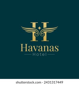 Havanas Hotel Logo Vektor-Illustration. Vorlage Design Idee Kombination Initial H Letter mit klassischen Flügeln