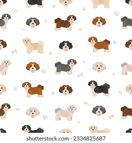 Havanese dog seamless pattern. Different poses, coat colors set.  Vector illustration