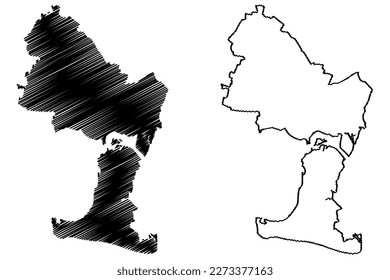 Havant Non-metropolitan district, Borough (United Kingdom of Great Britain and Northern Ireland, ceremonial county Hampshire or Hants, England) map vector, scribble sketch Havant and Waterloo map