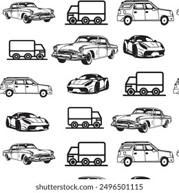 I have a beautiful and unique transport pattern available for online sale. This design seamlessly blends modern and vintage elements, showcasing various modes of transportation such as cars, bicycles,