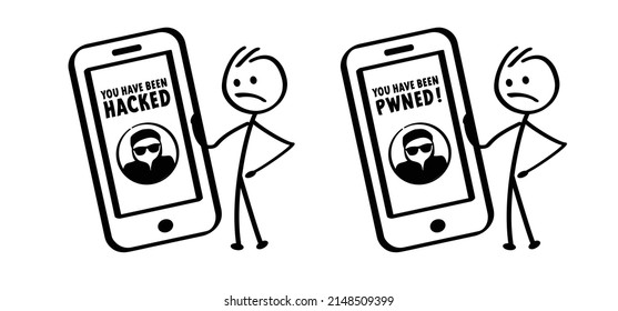 Have I been pwned or you have been hacked. Vector hacker, keylogger, cyber security concept. Technology data. Hybrid, and warfare, DDoS attack. Cyber, hackers, criminals. login and password. Digital.