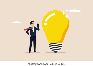 Have a big idea, bring the concept of a new business idea or, concept of a new idea for a business, smart entrepreneur with a big idea light bulb.