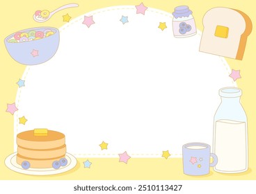 vamos ter panqueca de geleia de pão e cereal para quadro tema café da manhã, ilustração vetorial