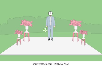 I have created a character of a groom holding flowers