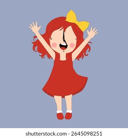 Eu criei um personagem de uma menina tímida em vermelho fazendo um gesto de mão de coração expressando amor