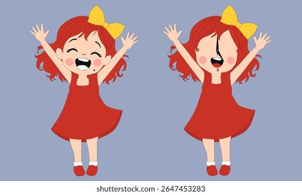 I have created a character of two children in red with red love smiling