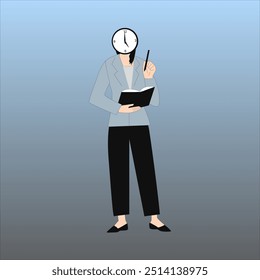 I have created a female teacher character who is taking notes.