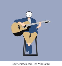 I have created a handsome male character sitting playing guitar