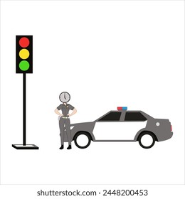 I have created an illustration character of a female police officer who is on the highway