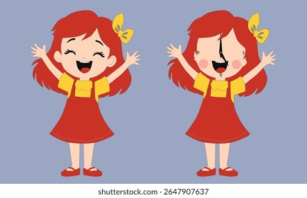 I have created two girl characters in red with cheerful smiles.
