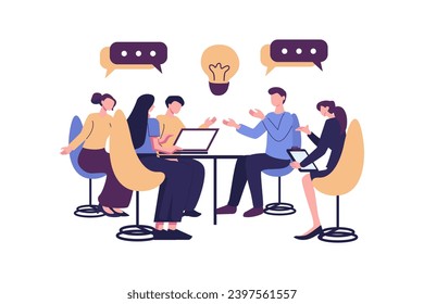 have dialogue and communicate at workplace between colleagues flat illustration