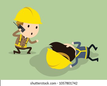 Have An Emergency, Ask For Help, Vector Illustration, Safety And Accident, Industrial Safety Cartoon