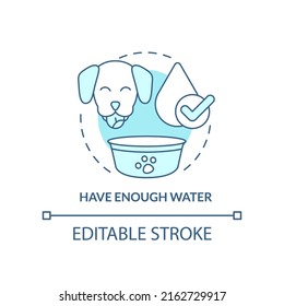 Have enough water turquoise concept icon. Water bowl for dog. Roadtrip with pets abstract idea thin line illustration. Isolated outline drawing. Editable stroke. Arial, Myriad Pro-Bold fonts used