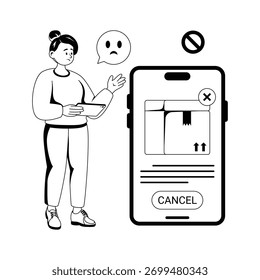 Tenga un ojo en este concepto Glifo ilustración de la cancelación de pedidos en línea