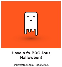 Have A Fa-BOO-lous Halloween! Smiling Happy Ghost Pun (Line Art Vector Illustration in Flat Style Design)