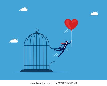 Have a free mind. Businessman escapes from brain prison with heart balloon